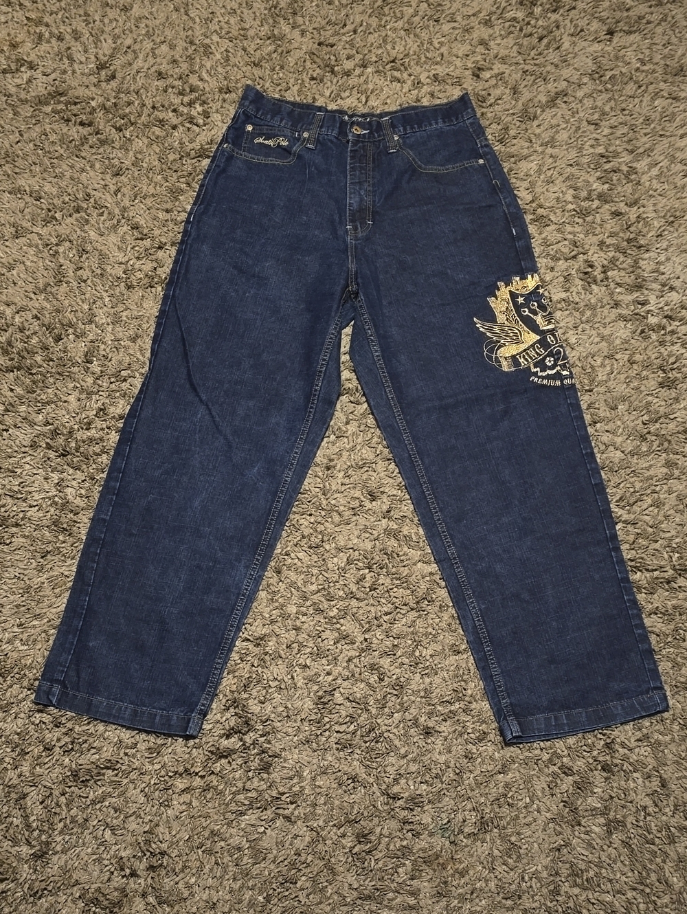 South Pole Men's Dark Blue Relaxed Jeans with Gold Crest Accent